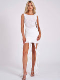 ALAINA WHITE FLORAL RUFFLE MESH MINI DRESS