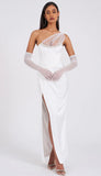 SCARLET WHITE CRYSTAL MESH SATIN GOWN