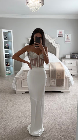 DESTINY WHITE CRYSTAL SATIN GOWN