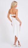 WHITE SATIN DRAPING MIDI DRESS