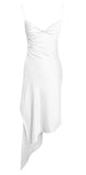 WHITE SATIN DRAPING MIDI DRESS