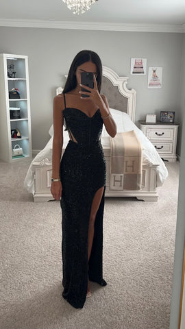 FITTED SEQUIN CUT OUT GOWN