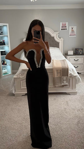 BLACK CRYSTAL EMBELLISHED MAXI DRESS