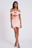 CYANEE PEACH OFF SHOULDER MINI DRESS