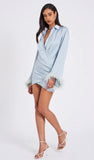 JENNA PALE BLUE LONG SLEEVE FEATHER ROBE MINI DRESS