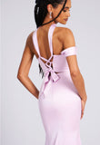 MAUVE HALTER NECK DUCHESS SATIN GOWN