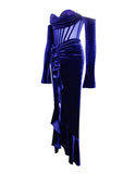 TAYLOR NAVY LONG SLEEVE CORSET VELVET GOWN