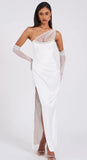 SCARLET WHITE CRYSTAL MESH SATIN GOWN