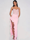 JULIA PINK LACE CORSET MAXI DRESS