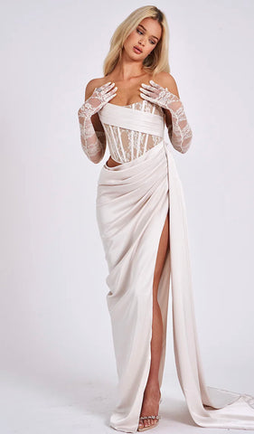 CASSIE WHITE LACE SATIN CORSET GOWN