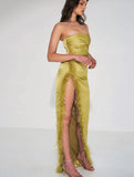 PERRY OLIVE FEATHER GOWN