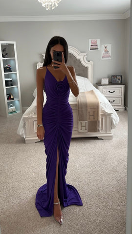 GINA PURPLE DEEP V BACKLESS MAXI DRESS