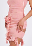 TALULLA RUFFLE SALMON PINK DRAPING MINI DRESS