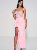 JULIA PINK LACE CORSET MAXI DRESS