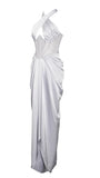 SILVER CRYSTAL CORSET SATIN GOWN