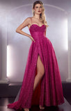 FUCHSIA GLITTERY LACE UP BALL GOWN