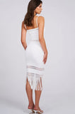 SORAYA WHITE KNIT CROCHET MIDI DRESS