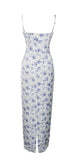 BLUE FLORAL PRINT SATIN LACE MAXI DRESS