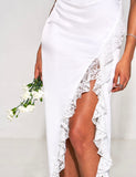 WHITE LACE SATIN MAXI CORSET DRESS