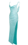 TIFFANY BLUE HIGH SLIT BACKLESS GOWN