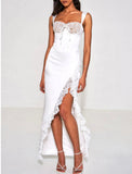 WHITE LACE SATIN MAXI CORSET DRESS