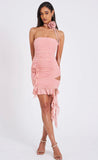 TALULLA RUFFLE SALMON PINK DRAPING MINI DRESS