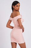 CYANEE PEACH OFF SHOULDER MINI DRESS