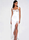 WHITE LACE SATIN MAXI CORSET DRESS