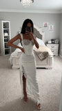 WHITE LACE SATIN MAXI CORSET DRESS