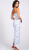 BLUE FLORAL PRINT SATIN LACE MAXI DRESS