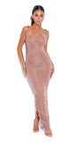 ROSE GOLD RUCHED CHIFFON MAXI DRESS