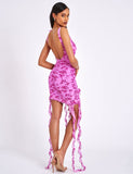 ALAINA FUCHSIA FLORAL RUFFLE MESH MINI DRESS