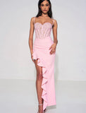 JULIA PINK LACE CORSET MAXI DRESS