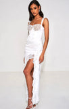 WHITE LACE SATIN MAXI CORSET DRESS