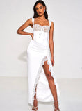 WHITE LACE SATIN MAXI CORSET DRESS