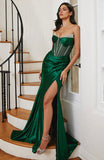 SATIN STRAPLESS CORSET GOWN