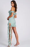 MATILDA MINT OFF SHOULDER RUFFLE MINI DRESS