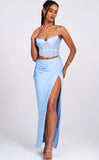 ALLISON CORSET CUTOUT SATIN MAXI DRESS