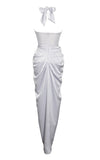 SILVER CRYSTAL CORSET SATIN GOWN