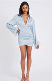 JENNA PALE BLUE LONG SLEEVE FEATHER ROBE MINI DRESS