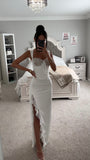 WHITE LACE SATIN MAXI CORSET DRESS