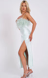 YANA MINT FEATHER MAXI DRESS