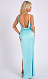 TIFFANY BLUE HIGH SLIT BACKLESS GOWN