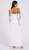 SCARLET WHITE CRYSTAL MESH SATIN GOWN