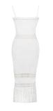 SORAYA WHITE KNIT CROCHET MIDI DRESS