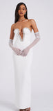 WHITE CRYSTAL EMBELLISHED MAXI DRESS