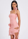 TALULLA RUFFLE SALMON PINK DRAPING MINI DRESS