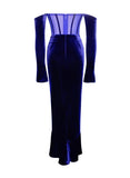 TAYLOR NAVY LONG SLEEVE CORSET VELVET GOWN