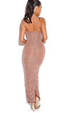 ROSE GOLD RUCHED CHIFFON MAXI DRESS