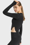 SIDE SLIT LONG SLEEVE CREW NECK TOP